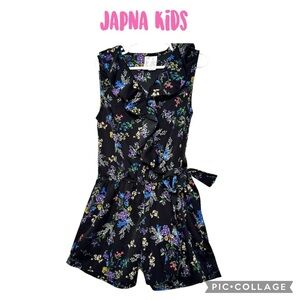 Japna Kids girls floral sleeveless black romper size 8 NWOT